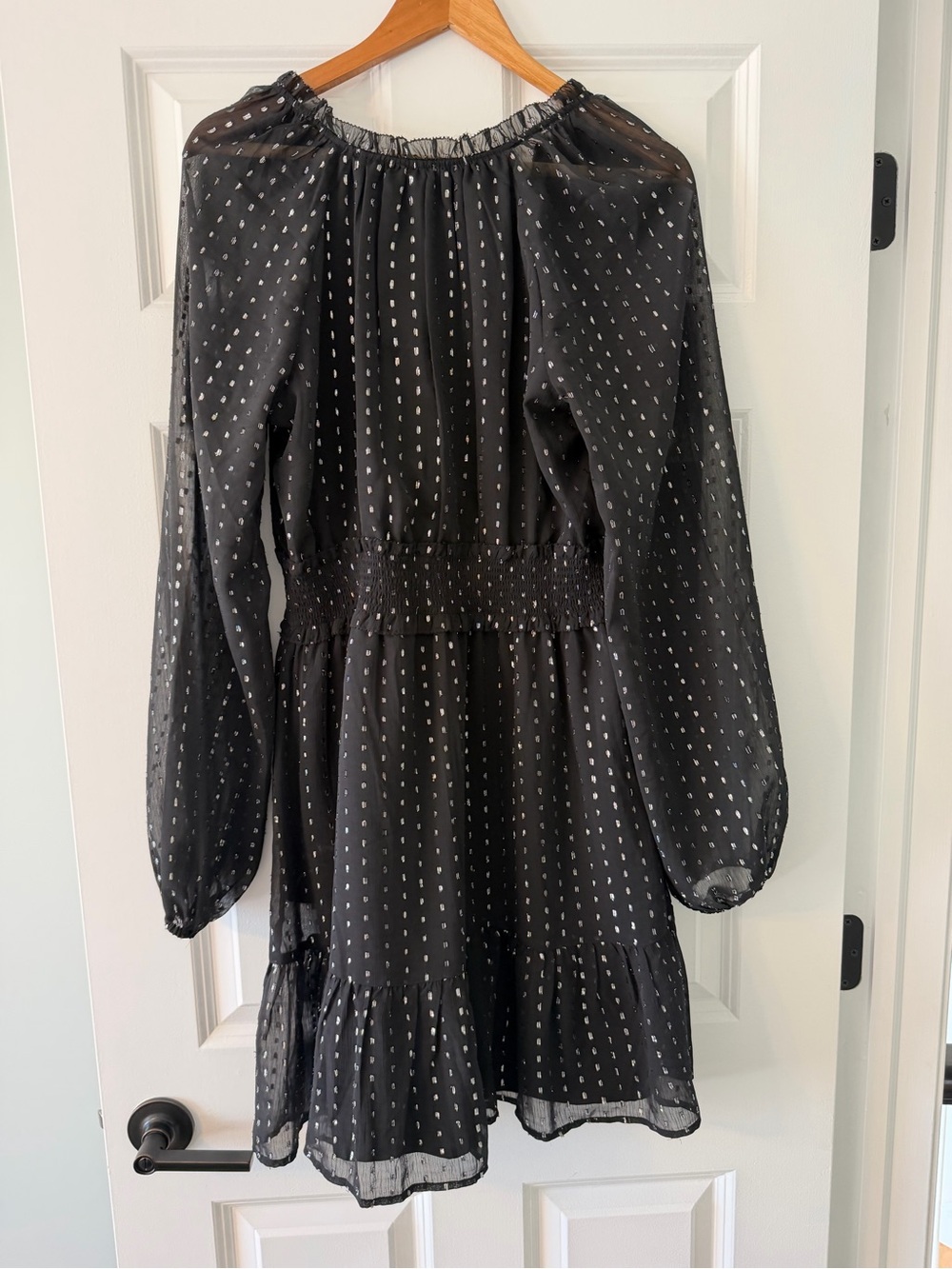Old Navy Black Sheer Long Sleeve Metallic Dot Dress